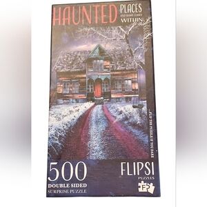 500-piece double-sided puzzle featuring a haunted house scene
